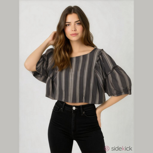 Hollister Striped Crop Top XS Flowy Ruffle Sleeves Cottage Batwing Dolman Linen
